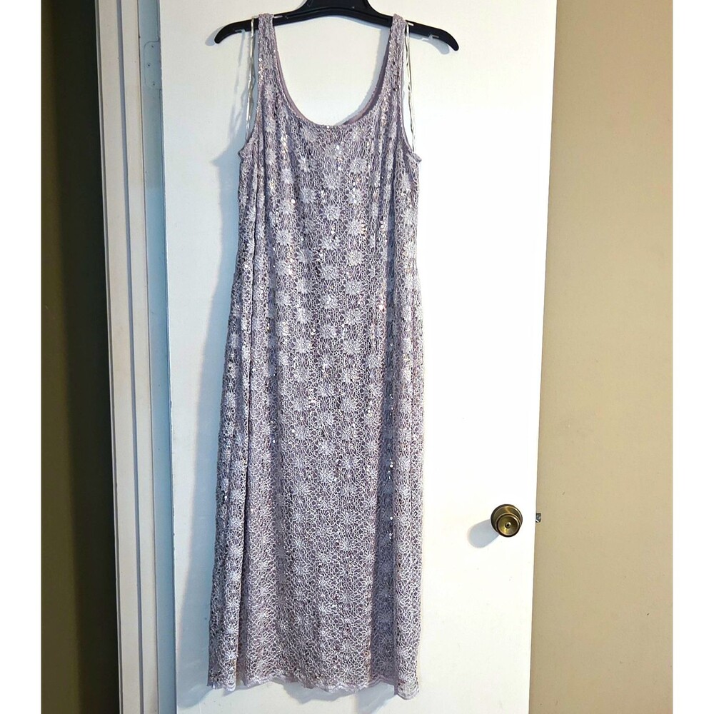 R&M Richards Taupe Lace Sequin Sleeveless Dress, Size 18
